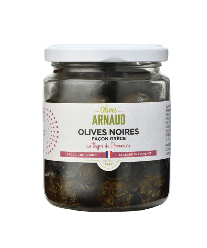 Sorte oliven uden sten med timian - 150g